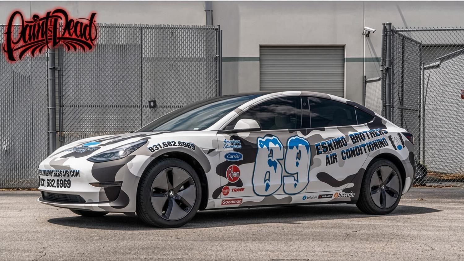 Eskimo Brothers snow-camo Tesla, 931-682-6969