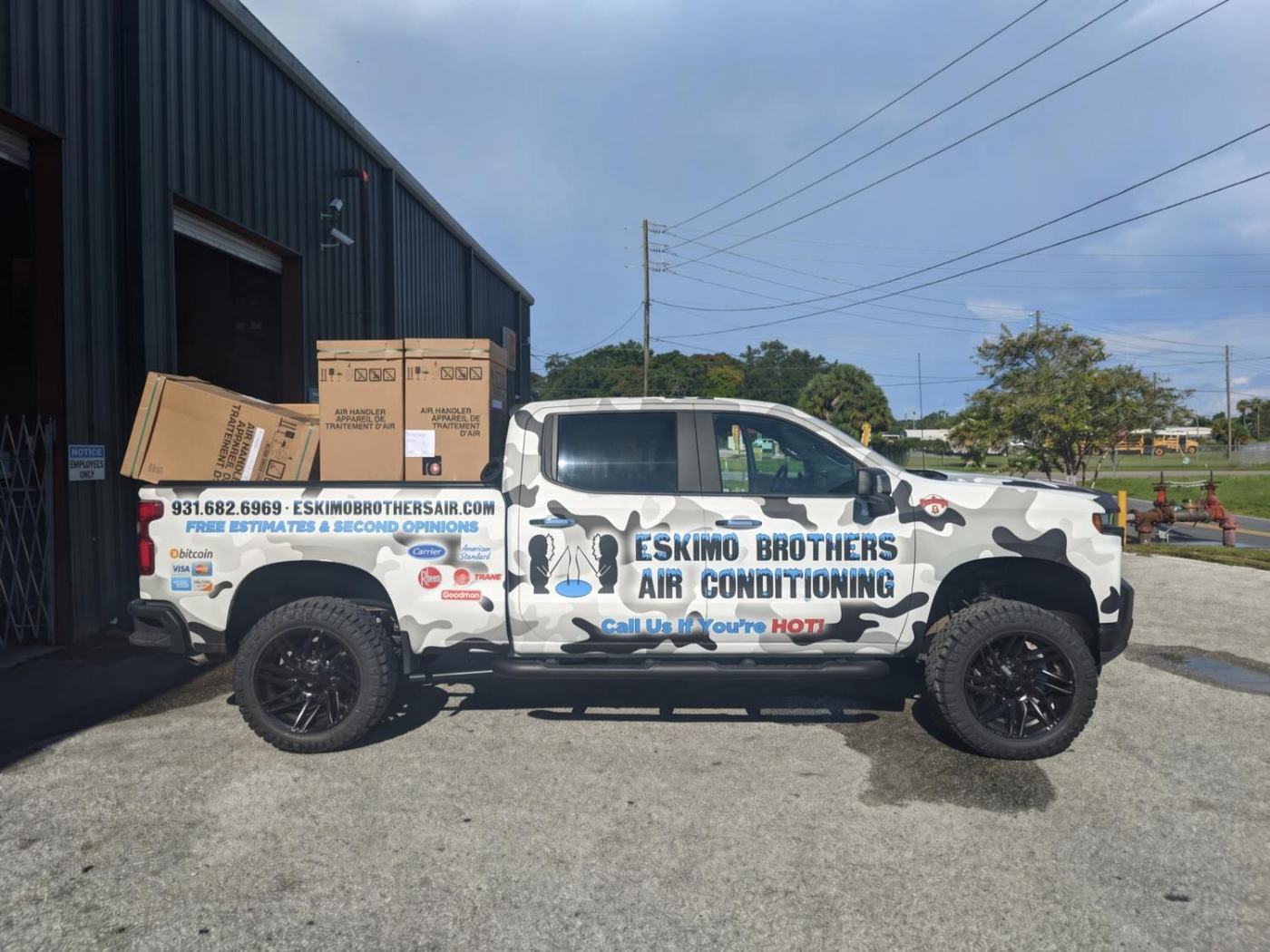 Eskimo Brothers snow-camo Chevy, 931-682-6969, eskimobrothersair.com — Spring Hill and Columbia TN