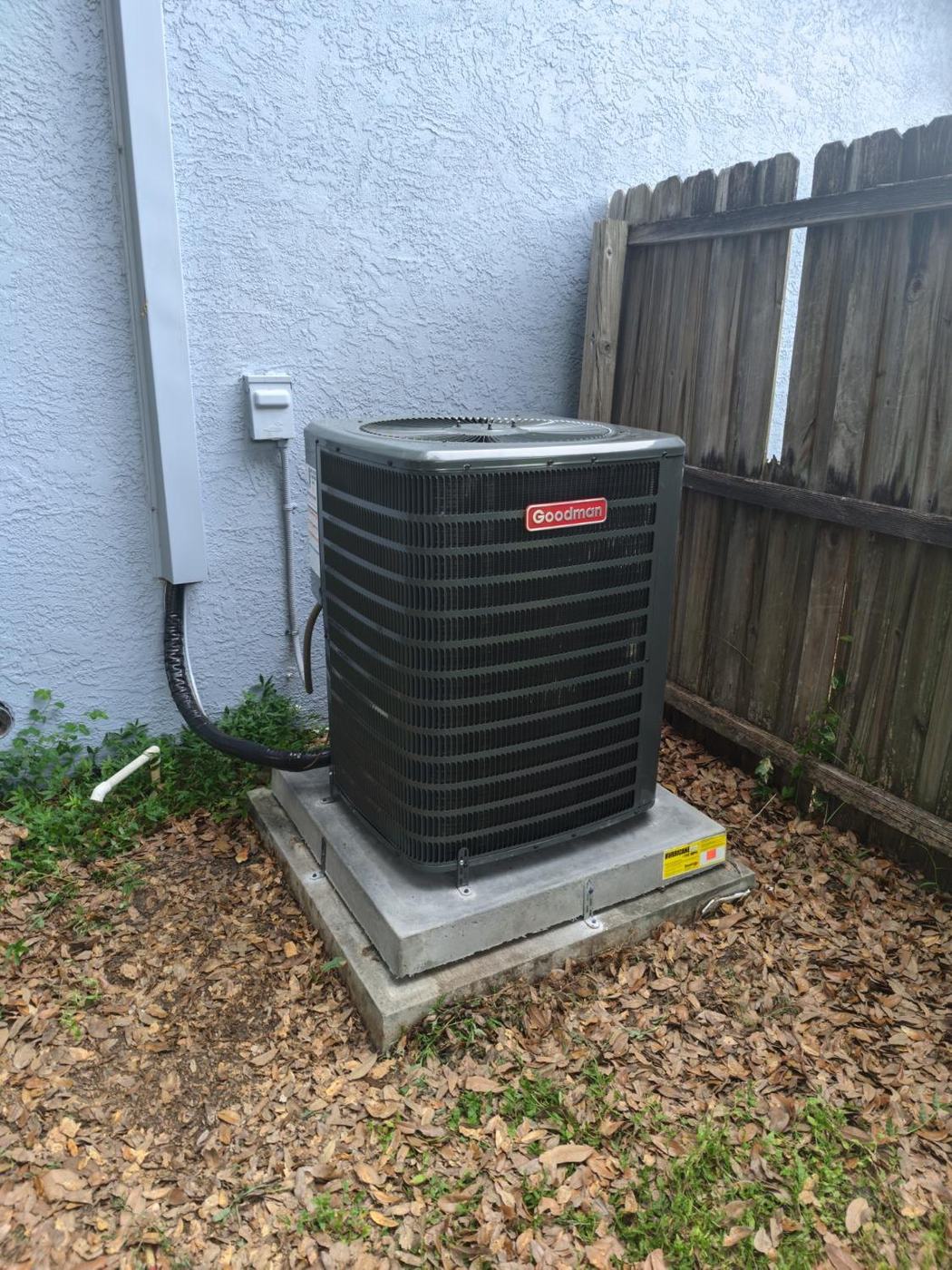 AC installation in Columbia TN — Goodman condenser on a concrete pad